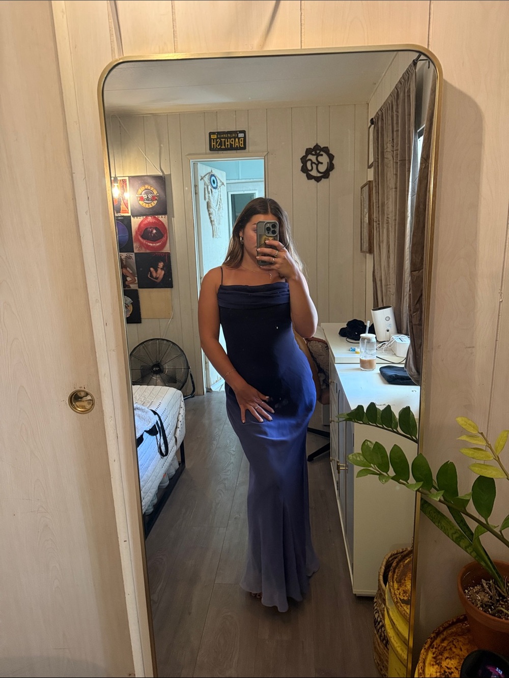 Vintage Navy Blue Spaghetti Strap Formal Dress